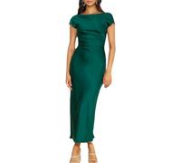 Gmeitoey 2023 Satin Cap Sleeve Cowl Back Summer Dresses for Women Elegant Ruched Waist Wedding Guest Midi Dress Emerald…, Emerald, M