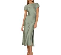 Gmeitoey Women's Summer Satin Elegance Backless Twist Cap Sleeves Midi Dress 2023 Sexy Cowl Neck Slit Cocktail Wedding Guest Dresses, Sage, S