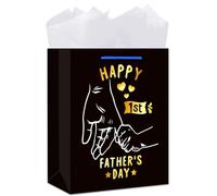 GMEMNOV First Fathers Day Gift Bag - 13" Large Fathers Day Wrapping Bag with Tissue Paper Happy 1st Father's Day Paper Bag for First Time Dad New Dad Daddy