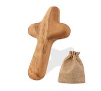 Gments 10 CM Handmade Wooden Cross Handcrafted Olive Wood Crucifix with Woven Linen Sack Handheld Mini Holding Cross in Pocket Pouch for Religious Christian Prayer Keepsake Men & Women