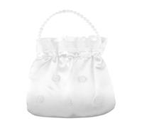 Gments White Satin Bridal Bag Bridesmaid Flower Handbag Drawstring Bag for Wedding Day Decorated Dolly with Floral Embellishments Elegant Soft Purity for Girl Holy Communion Gifts Women Clutch Bag