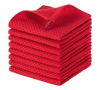 GMFINE 100% Natural Cotton Kitchen Dish Cloths, 8-Pack Waffle Weave Ultra Soft Absorbent Dish Towels Quick Drying Dish Rags, 12x12 Inches, Red