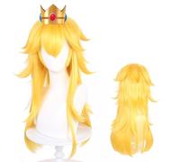 GmfLeX 27" 70cm Women Cosplay Princess Peach Long Curly Yellow Golden Mixed Hair Replacement Wig for Girls Cos The Movie Party Halloween