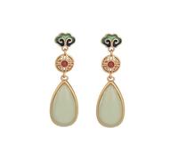 GMFLEX Natural Green Jade Earrings,Chinese Style Painted Enamel Drop Earrings For Women Imitation Emerald