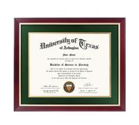 GMFrames 11x14 Wood Diploma Frame with Green Mat or Display 14x17 Certificates without Mat,UV Protection Acrylic,Cherry Finish with Gold Trim