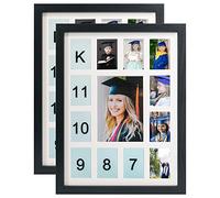 GMFrames 2 Pack School Years Picture Frame K-12 Day Graduation Photo Collage Black Frame with Mat, Displays One 5x7 Photo and Twelve 2.5x3.5 Pictures