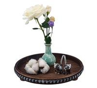 GMFrames Round Decorative Tray Coffee Table Tray with Wood Beaded,Rustic Centerpiece Serving Tray for Farmhouse Kitchen Decor,Bathroom Organizer Brown