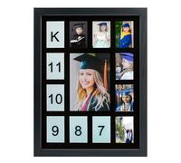 GMFrames School Days Photo Frame K-12 School Years Picture Frame Graduation Photo Collage Black Frame with Black Mat, Displays One 5x7 Photo and Twelve 2.5x3.5 Pictures