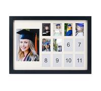 GMFrames School Days Photo Frame School Years Picture Frame Graduation Black Horizontal Frame with Mat, Displays One 5x7 Photo and Twelve 2x3 Pictures