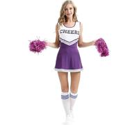 GMGQJST Cheerleader Outfit Adult Girl Dancing Show Cheerleader Stage Performance Red Dress Costumes Adult High School Cheer Uniform(Purple,L)