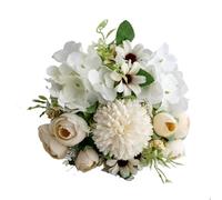 GMGQJST Wedding Bouquets For Bride Artificial Silk Rose Peony Flower Bride Bouquet Pink Hydrangea Pompom Bud Vanilla Spike(Bud-white)