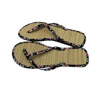 GMGQJST Women Straw Slipper Ladies Straw Mat Slippers Floral Strap Flat Flip Flops Leisure Rattan Grass Weave Home Shoes(Color2,40)