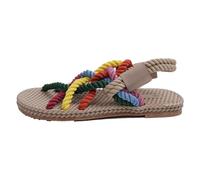 GMGQJST Women Straw Slipper Women's Vintage Sandals Flat Open Toe Rainbow Coloured Rope Handmade Cross Strap Straw Shoes(Coloured,36)