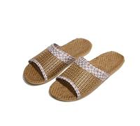 GMGQJST Women Straw Slipper Woven Rattan Slippers With Soft Linen Lining Casual Open Toe Slip On Shoes Comfortable Indoor Home Slides(Blue,44-45)