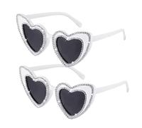 GMHLLES 2 Pairs of Bride to be Gifts Heart Glasses, Bride to be Sunglasses Shiny Rhinestone Design Suitable for Wedding, Bachelor Party, Birthday Party (White)