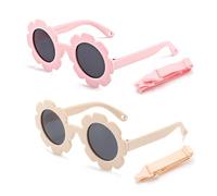 GMHLLES 2PCS Baby Sunglasses,Toddler Sunglasses 0-24 Months Cute Flower Polarized Uv400 Protection mit 2 Snap Cords Suitable for Newborn Baby Girls and Boys (Pink and Milk White)