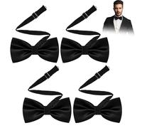 GMHLLES 4 Pcs Black Bow Tie, Adjustable Bow Ties for Men Pre Tied, Classic Solid Colour Satin Bowtie for Parties Wedding Events