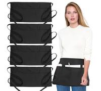 GMHLLES 4 Pcs Waitress Apron, Waist Aprons with Pockets Anti-Dirt for Waitress Chef Women Men for Kitchen Cooking Cleaning Painting Gardening Bistro Restaurant Catering(Black)