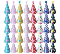 GMHLLES 40 Pcs Party Hats Party Hats for Kids Pom Poms Cake Birthday Cone Colorful Adjustable Headband for Boys Girls Kids Teenagers and Pets Perfect for Any Celebration