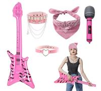 GMHLLES 5Pcs Rock Star Fancy Dress Kids Girls Rockstar Costume Rockstar Fancy Dress Set Accessories For 80s Costume Party