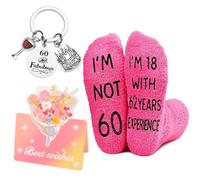 GMHLLES 60th Birthday Gifts- Anti-Rust Keyrings for Women Ladies, Special 60th Birthday Card, Personalised Birthday Socks Gift for Her Lady Present for Wife Mum Auntie Teacher Sisters