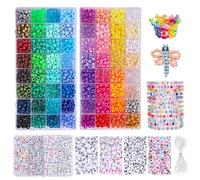 GMHLLES Pony Beads Set with 800 Kandi Beads, 500 Letter Beads & 5m String - Perfect for DIY Jewelry,Kids' Crafts,and Friendship Bracelets
