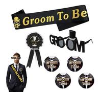 GMHLLES Stag Do Accessories Men,7 PCS Black Gold Groom Sash Badge Set with Groom to Be Sash Glasses Groom Team Badge for Men Bachelor Party Men's Accessories for the Last Night Before the Wedding