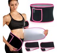 GMHLLES Waist Trainer Women Body Shaper, Sweat Belt with 1 Pair of Arm Guards, Back Lumbar Support Trainers Belt Adjustable for Both Men and Women (One Size) Pink