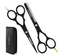 GMI-TWEEZERS™-Hair Cutting Scissors for Professionals, and Home Use -Professional Barber Scissors-Hair Scissors for Men and Women-thinning Shears for Hair Cutting Set-Pack of 2 (Black)