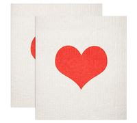 GMIcréatifs Swedish Dishcloths 2 Pack Red Heart One Love Print Reusable Sponges Kitchen Cleaning Cloth Dish Scrubber, Machine Washable, Measures 7.87”x6.88 inches.