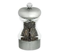 GMill by Grunwerg Hammered Stainless Steel Salt or Pepper Mills with Adjustable Ceramic Grinder, 12cm, SP-9178S, Satin Finish