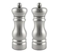 Gmill by Grunwerg SP-6615SS 2-Piece Stainless Steel Salt and Pepper Mill Set with Ceramic Adjustable Grinder, Traditional Design, 14cm, Satin Finish
