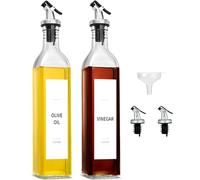 GMISUN 2-Pack Oil & Vinegar Dispenser Bottle Set, 17oz Rectangular Glass Bottles with Flip-Top Spout, BPA Free, Dishwasher Safe
