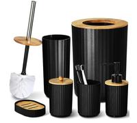 GMISUN Bathroom Set 6-Piece Black Soap Dispenser Set with Rubbish Bin, Soap Dispenser Set and Toothbrush Cup Set, Soap Dish, Toilet Brush Holder, Farmhouse Boho Bathroom Accessory Set
