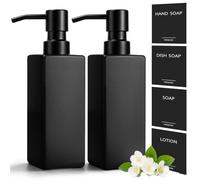 GMISUN Black Soap Dispenser, Hand Soap Dispenser Bathroom, 12oz Glass Soap Dispenser with Stainless Steel Pump, Liquid Dish Soap Dispenser for Kitchen, Modern Bathroom/Kitchen Soap Dispenser Set