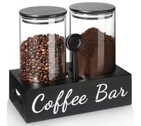GMISUN Coffee Container, 2Pcs 50oz Airtight Coffee Bean Storage Canister, Black Glass Coffee and Sugar Jar Set with Scoop/Shelf/Label, Coffee Containers for Coffee Bar Countertop Ground Coffee/Tea