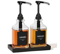 GMISUN Coffee Syrup Dispenser with Tray, 16oz Syrup Pump Dispenser for Coffee Bar Accessories, Glass Syrup Bottle for Coffee Bar Essentials, Simple Maple Syrup Bottles with 1/4oz Large Capacity Pump