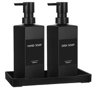 GMISUN Kitchen Soap Dispenser Set, Hand and Dish Soap Dispensers, 12 fl oz/350 ml Black Soap Dispenser with Tray, Glass Dish Dispenser for Kitchen, Liquid Hand Soap and Lotion Bottle Set for Bathroom