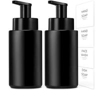 GMISUN Matte Black Foaming Hand Soap Dispenser, 10 oz/300ml Glass Foam Dispenser, 2 Pcs Foaming Soap Dispenser for Bathroom, Black Refillable Pump with Waterproof Labels