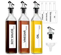 GMISUN Olive Oil Dispenser And Vinegar Bottle 3 Pack 17oz, For Kitchen, Glass Cooking Oil Container Cruet with Pourer Spout, Funnel And Labels, Clear