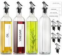 GMISUN Olive Oil Dispenser for Kitchen 4 Pack, Glass Oil Dispenser Bottle 17oz, Cooking Soy Sauce Bottle Container Cruet with Plastic Pourer Spout, Funnel and Labels, Clear