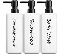 GMISUN Shampoo and Conditioner Bottles, 17 Fl oz / 500ml Square Pump Bottle dispenser, Refillable Shower Gel Dispenser, Bathroom Plastic White Shower Soap Dispensers, Modern Shampoo Bottles 3 Pack