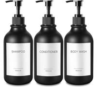 GMISUN Shampoo and Conditioner Bottles, 500ml Plastic Black Soap Dispenser for Bathroom, 3 Pcs Pump Bottle Dispenser, Refillable Shower Bottles with Pump, Shampoo Conditioner Body Wash Dispenser