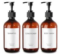 GMISUN Shampoo and Conditioner Dispenser, 500ml Plastic Amber Soap Dispenser for Bathroom, 3Pcs Shower Gel Dispenser, Refillable Shower Pump Bottles, Shampoo Conditioner Body Wash Dispenser with Pump