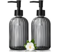 GMISUN Soap Dispenser, 425 ml Black Soap Dispenser Glass, Pack of 2 Soap Dispenser with Pump, Modern Striped Detergent Dispenser for Bathroom and Kitchen, Pump Dispenser, Liquid Soap Dispenser