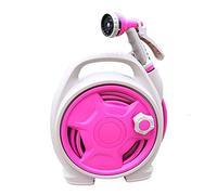 Gmjay Retractable Garden Hose Reel, 50 FT Portable Garden Hose with 6-Function Spray Nozzle for Watering,Car Washing and Cleaning,Pink