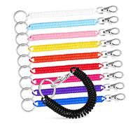 GMJGCIRVC 10 Pcs Spring Coil Keychain Lanyard Set Plastic Stretchy Retractable Wrist Key Leash for Everyday Use