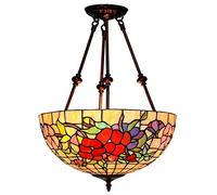 GMJGCIRVC 16 Inch Chandelier,Stained Glass Shade Inverted Ceiling Pendant Lamp,4 Arms,2 Light Vintage Pendant Hanging Lamp Fixture for Living Room Bedroom