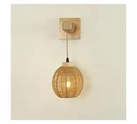 GMJGCIRVC Japanese Rattan Wall Lamp Handmade Wooden Living Room Bedroom Bedside Lamp Rural Retro Wall Light