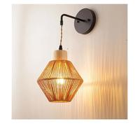 GMJGCIRVC Japanese Rattan Woven Wall Lamp Creative Farmhouse Lamp Handmade Woven Restaurant Bedside Light Rural Retro Hemp Rope Wall Light